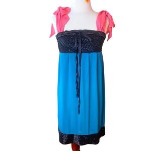 Hazel Beaded Empire Waist Cocktail Dress Teal Blue Black Pink Tie prom formal